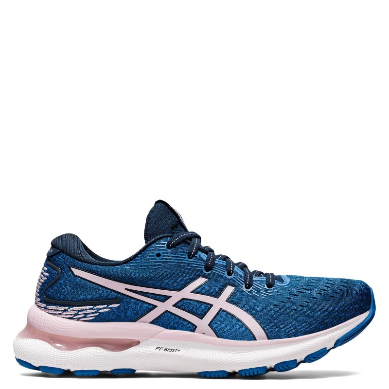 1012B199400 Womens Asics Gel Nimbus 24 Running Shoe Wide Width Blue Pink 1