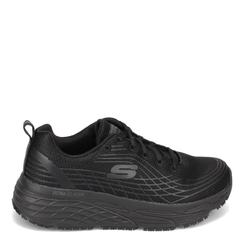 108016 W Blk Womens Skechers Max Cushioning Elite Sr Work Shoe Wide Width Black 1