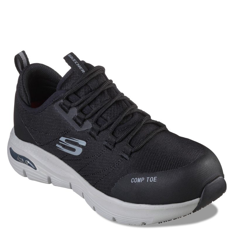 108075 BKGY Womens Skechers Work Arch Fit Ebinal Sr Composite Toe Sneaker Black Gray