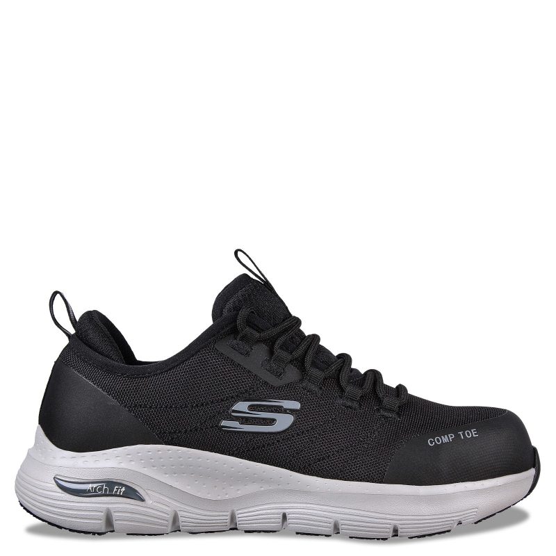 108075 BKGY Womens Skechers Work Arch Fit Ebinal Sr Composite Toe Sneaker Black Gray 1