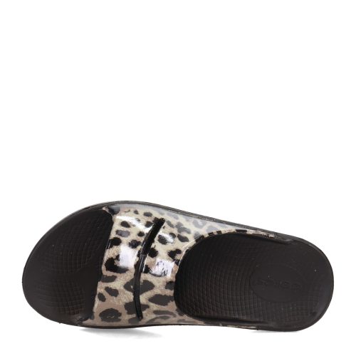 1103 BLKCHEETAH Womens Oofos O Oahh Luxe Slide Sandal Cheetah 5