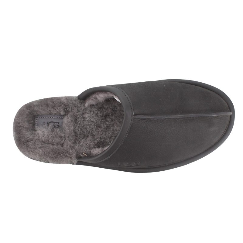 1108192 Blk Mens Ugg Scuff Slipper Black Leather 5