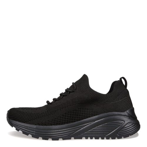 117027 BBK Womens Skechers Bobs Sport Sparrow 20 Allegiance Crew Sneaker Black Black 2