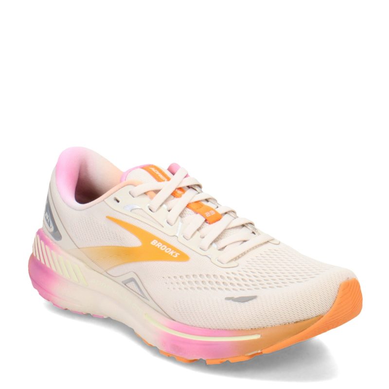 120381 1B 117 Womens Brooks Adrenaline Gts 23 Running Shoe White Sand Sunset Fuchsia