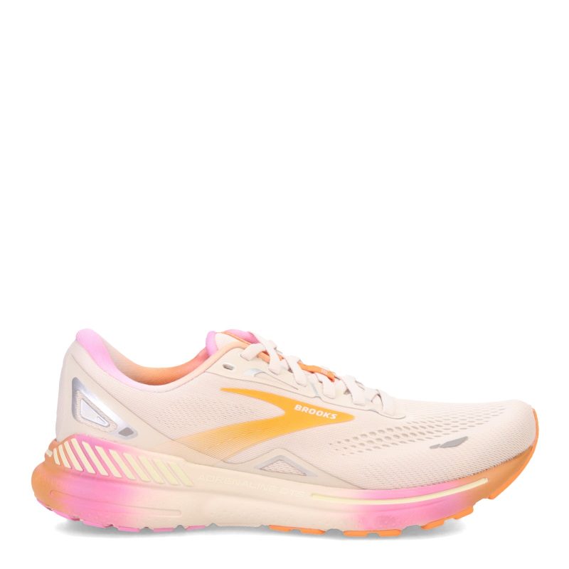 120381 1B 117 Womens Brooks Adrenaline Gts 23 Running Shoe White Sand Sunset Fuchsia 1