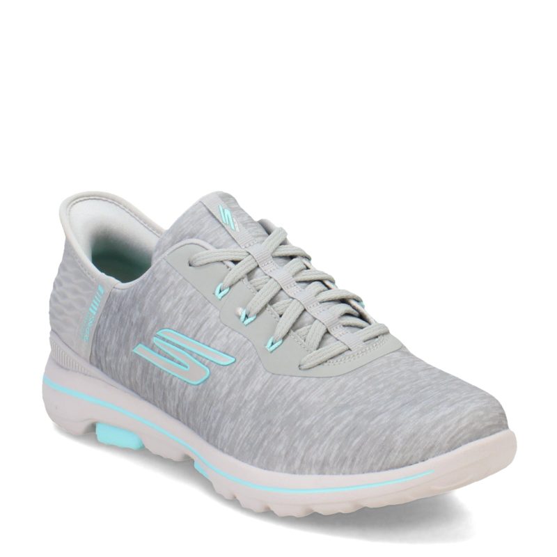 123085 GYAQ Womens Skechers Slip Ins Go Golf Walk 5 Slip Ins Sneaker Grey Aqua