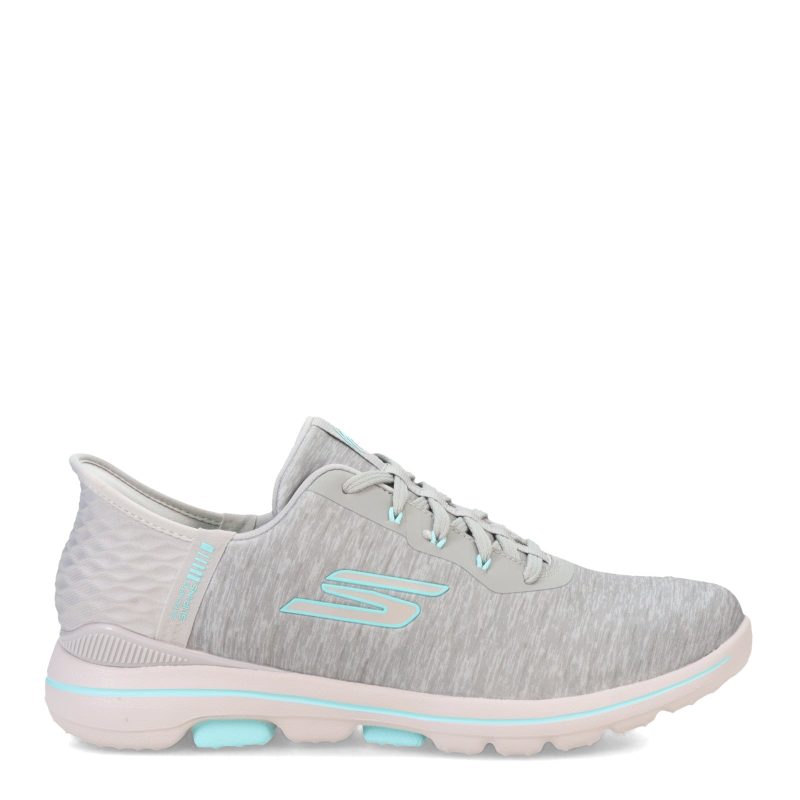 123085 GYAQ Womens Skechers Slip Ins Go Golf Walk 5 Slip Ins Sneaker Grey Aqua 1