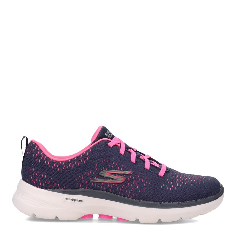 124524 NVHP Womens Skechers Go Walk 6 Adora Walking Shoe Navy Pink 1