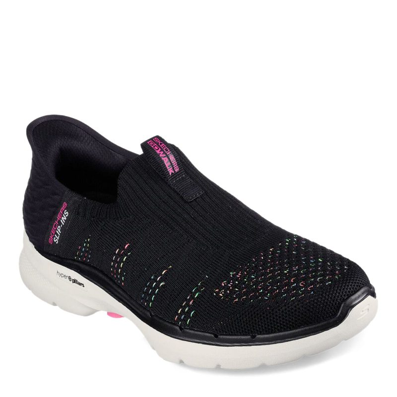 124566 BKMT Womens Skechers Slip Ins Go Walk 6 Valentina Sneaker Black