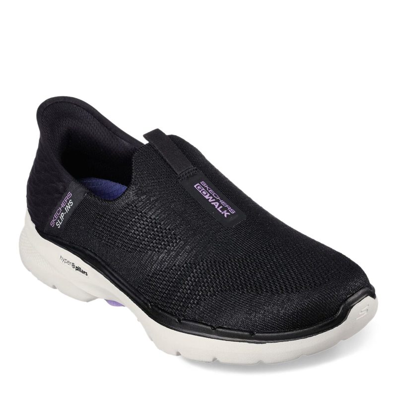 124569W BKLV Womens Skechers Slip Ins Go Walk 6 Fabulous View Sneaker Wide Width Black