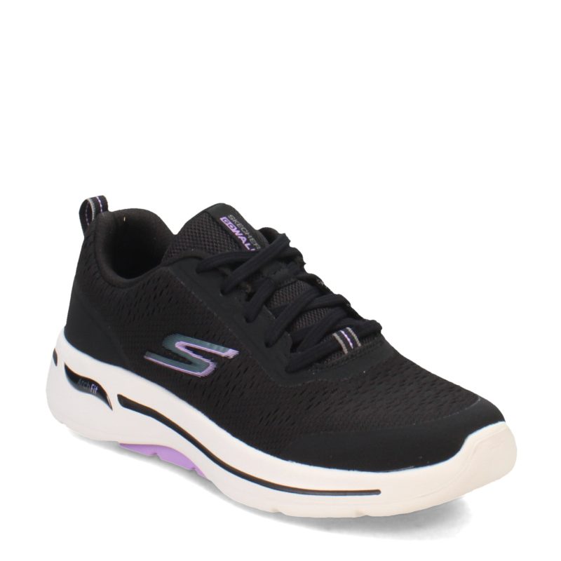 124887 BKLV Womens Skechers Go Walk Arch Fit Uptown Summer Sneaker Black White Purple