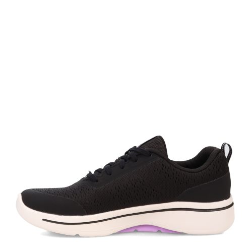 124887 BKLV Womens Skechers Go Walk Arch Fit Uptown Summer Sneaker Black White Purple 3