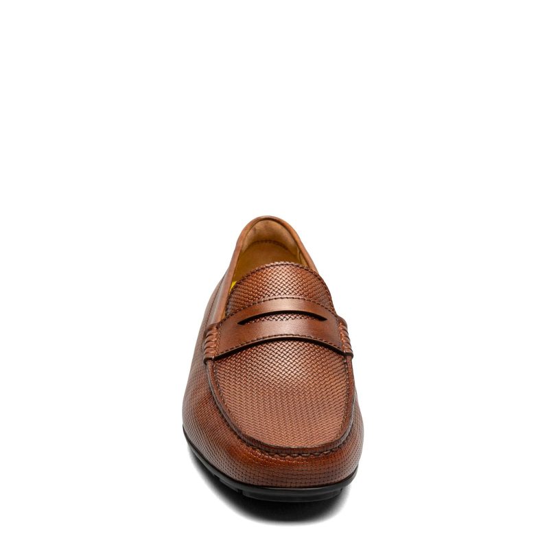 13411 221 Mens Florsheim Motor Moc Toe Penny Driver Cognac Weave 2