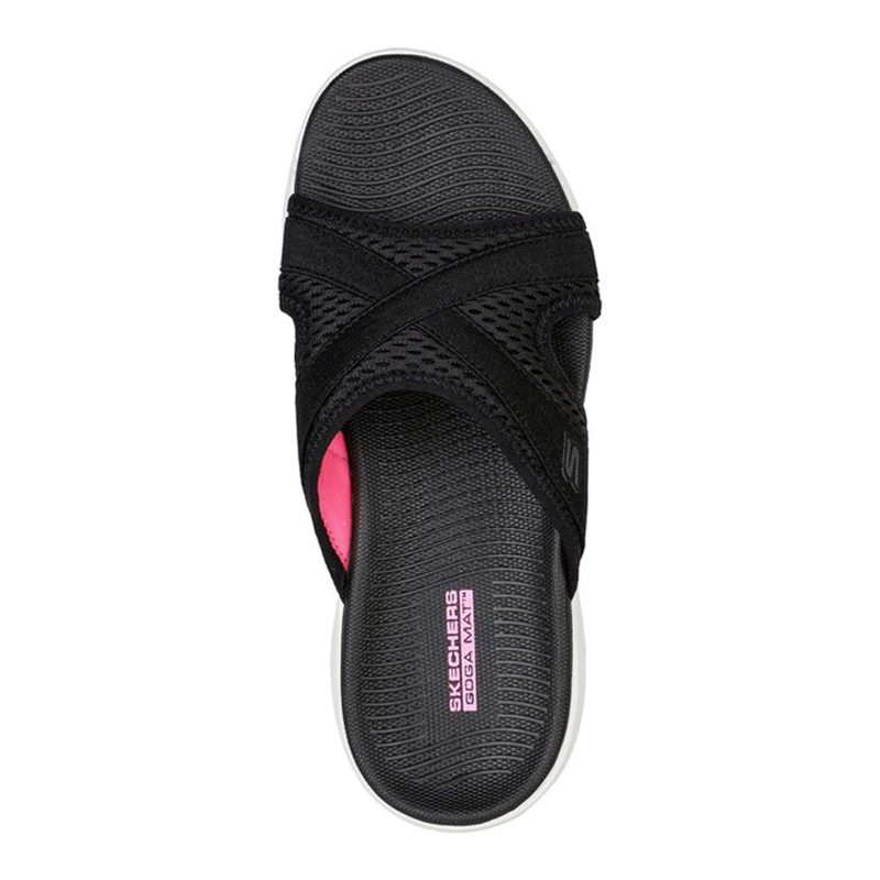 140625 BKW Womens Skechers Go Walk 6 Sandal Beach View Sandal Black White 3