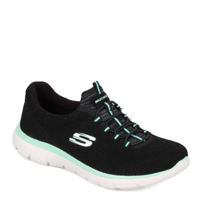 149206 W Bktq Womens Skechers Summits Cool Classic Sneaker Wide Width Black Turquoise