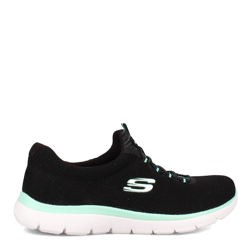 149206 W Bktq Womens Skechers Summits Cool Classic Sneaker Wide Width Black Turquoise 1