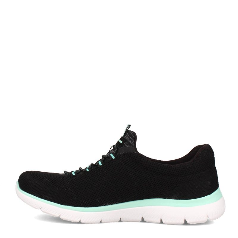 149206 W Bktq Womens Skechers Summits Cool Classic Sneaker Wide Width Black Turquoise 3