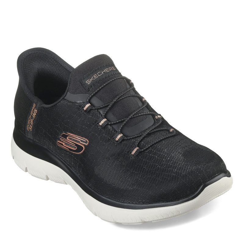 150128 BKRG Womens Skechers Slip Ins Summits Classy Night Sneaker Black Rose Gold