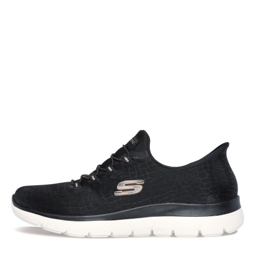 150128 BKRG Womens Skechers Slip Ins Summits Classy Night Sneaker Black Rose Gold 2