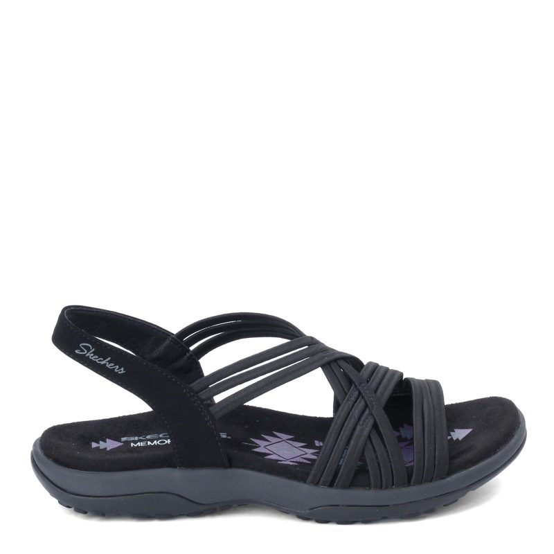 163023 Blk Womens Skechers Reggae Slim Simply Stretch Sandal Black 1