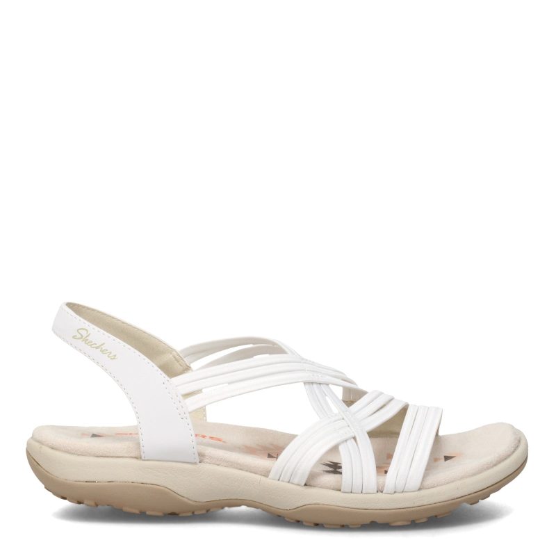 163023 WHT Womens Skechers Reggae Slim Simply Stretch Sandal White 1