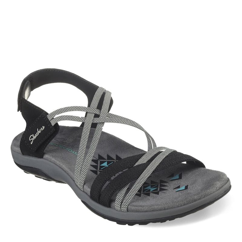 163112W BKCC Womens Skechers Reggae Slim Takes Two Sandal Wide Width Black Charcoal