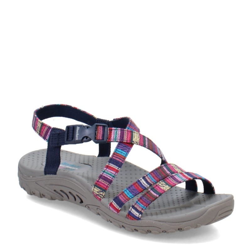 163347 NVMT Womens Skechers Reggae Trail On By Sandal Navy Multi