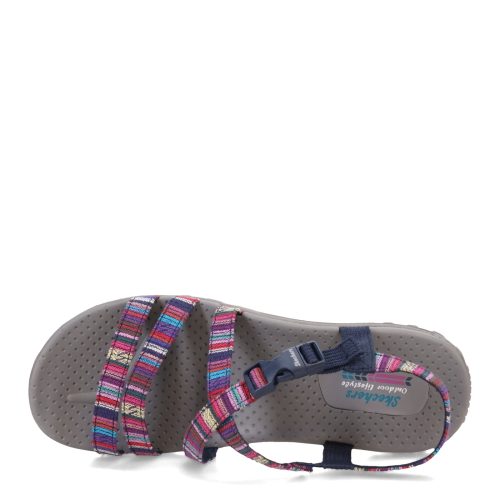 163347 NVMT Womens Skechers Reggae Trail On By Sandal Navy Multi 5