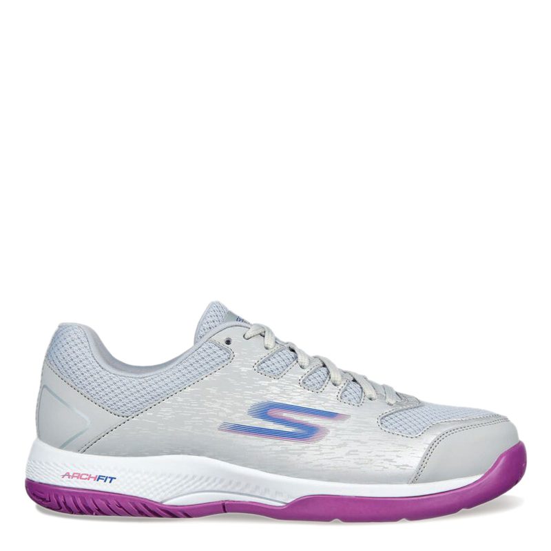 172070 GYPR Womens Skechers Relaxed Fit Viper Court Pickleball Shoe Gray 1