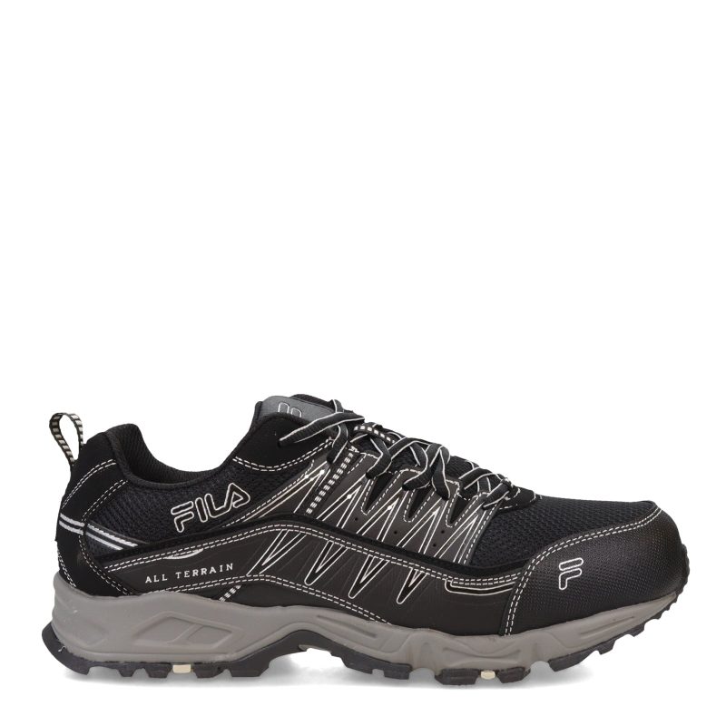 1SH40240 010 Mens Fila Memory At Peake St Trail Running Sneaker Black Black Metallic Silver 1