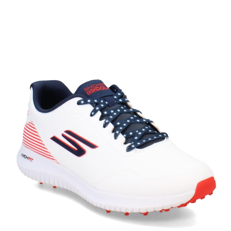 214047 WNVR Mens Skechers Go Golf Max 2 Patriot Golf Shoe White Navy Red