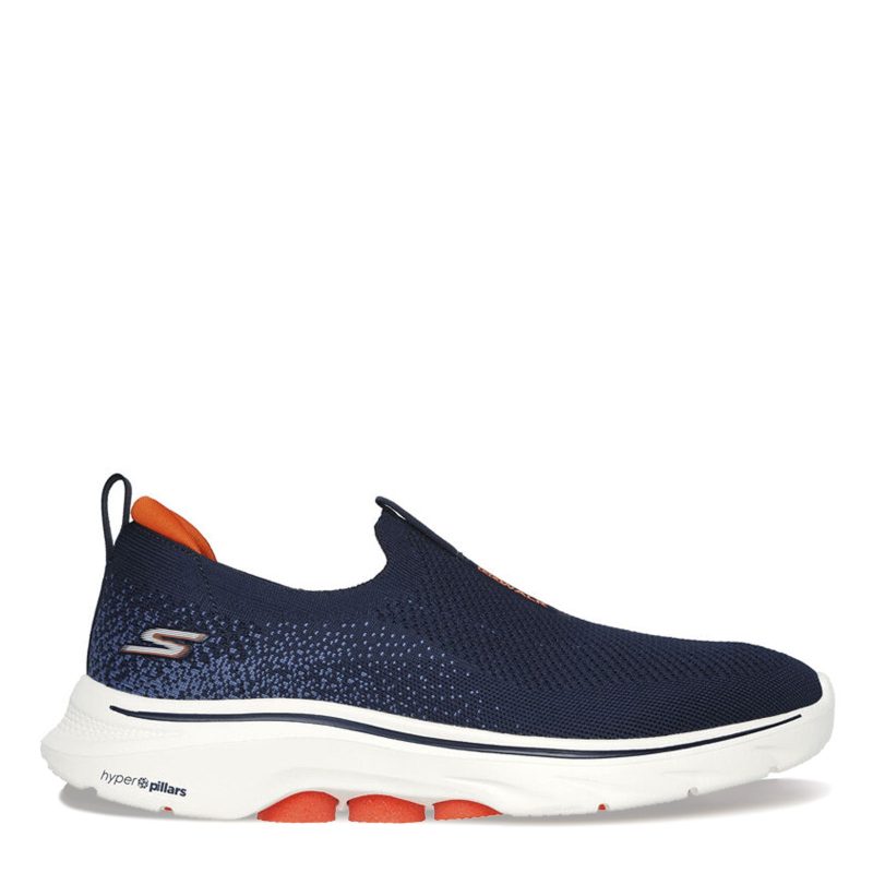 216633WW NVOR Mens Skechers Go Walk 7 Sneaker X Wide Width Navy Orange 1