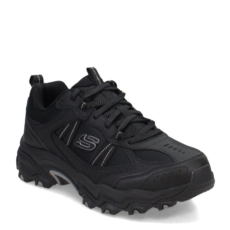 237527W BBK Mens Skechers Stamina At Upper Stitch Hiking Shoe Wide Width Black Black