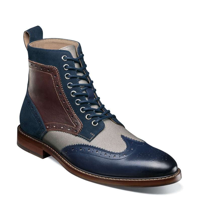 25427 492 Mens Stacy Adams Finnegan Wingtip Lace Up Boot Navy Multi