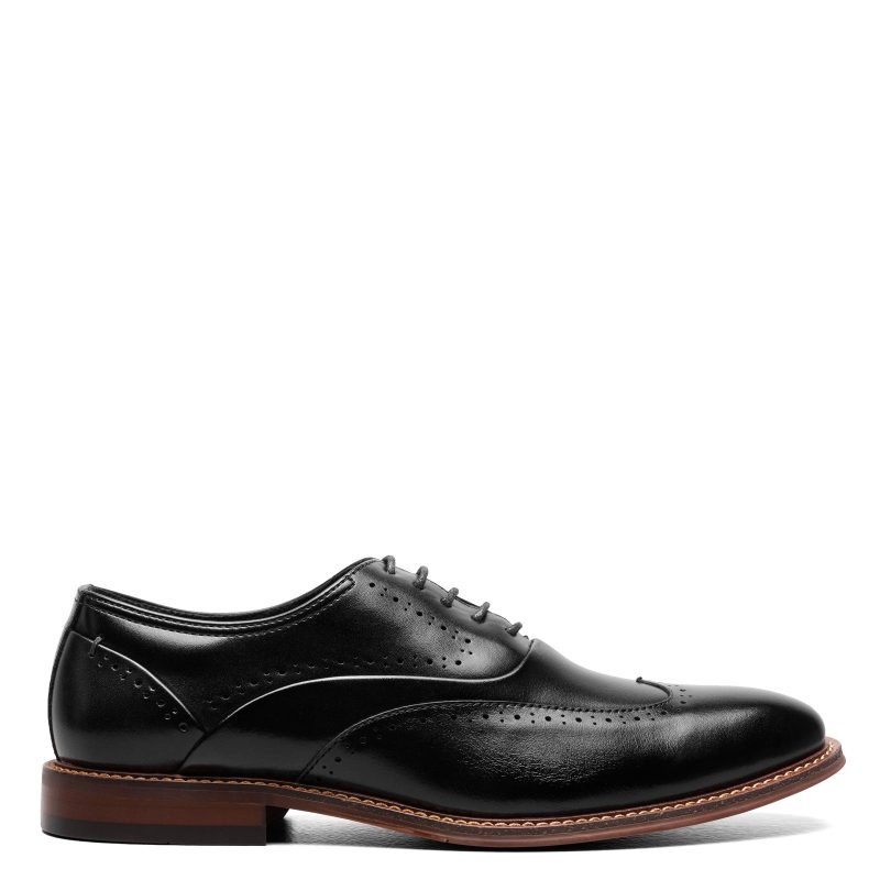 25489 005 Mens Stacy Adams Macarthur Wingtip Oxford Black Polished 1