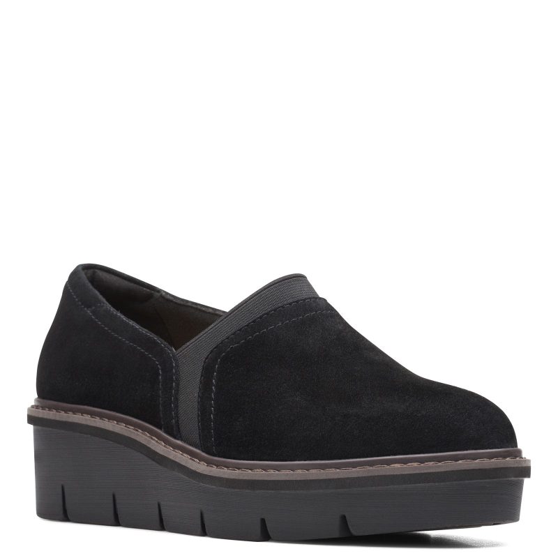 26163299 Womens Clarks Airabell Mid Slip On Black Suede