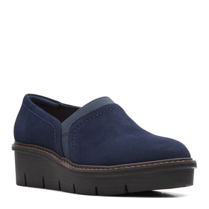 26167632 Womens Clarks Airabell Mid Slip On Navy Suede