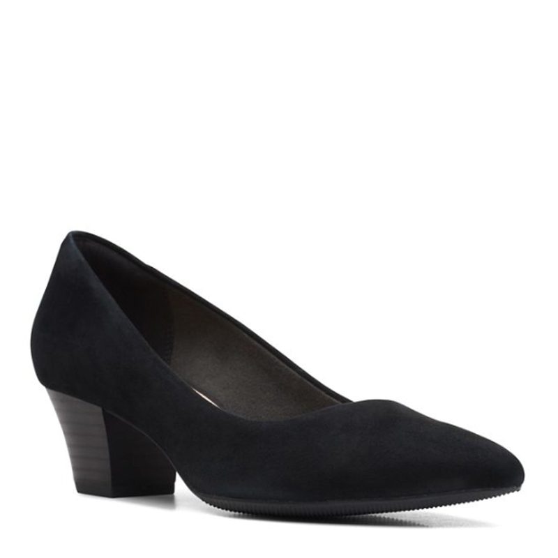 26167842 Womens Clarks Teresa Step Pump Black Suede