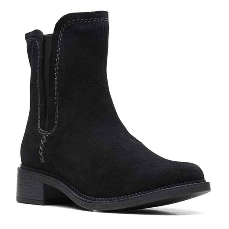 26168053 Womens Clarks Maye Zip Boot Black Suede