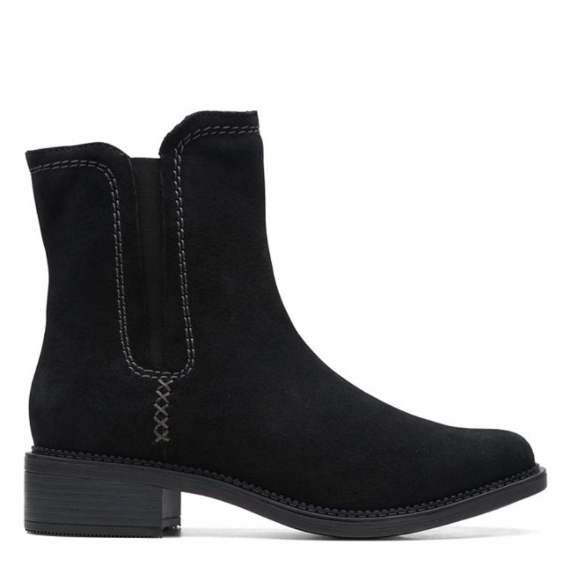 26168053 Womens Clarks Maye Zip Boot Black Suede 1