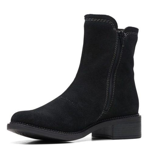 26168053 Womens Clarks Maye Zip Boot Black Suede 3