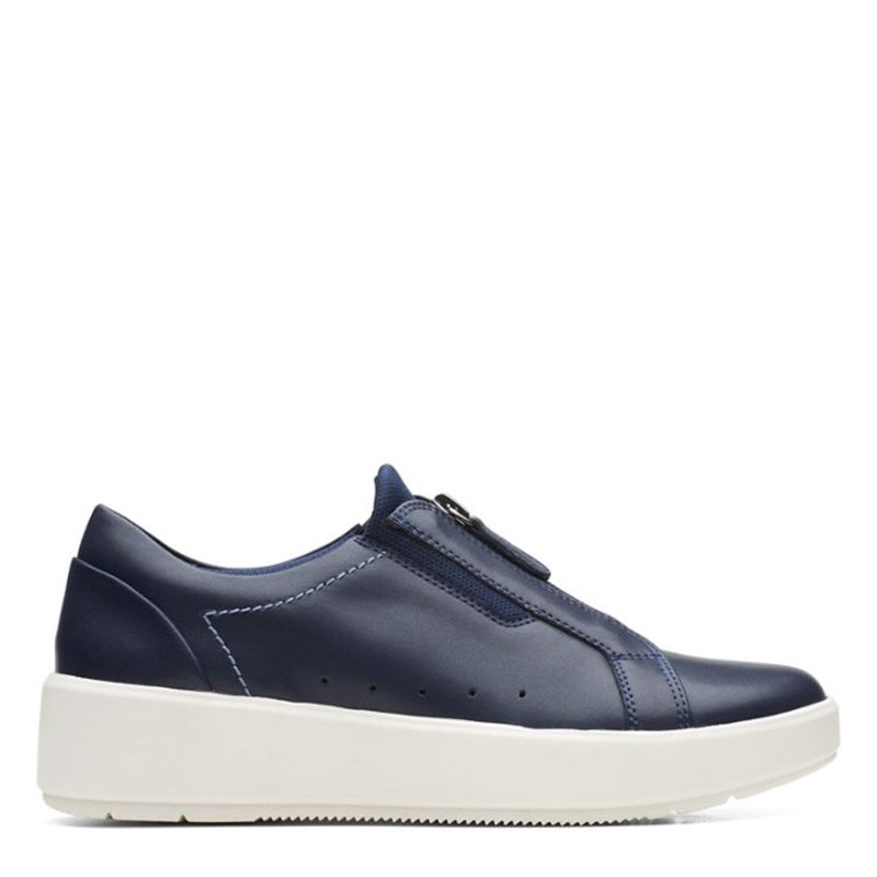 26168518 Womens Clarks Layton Rae Sneaker Navy Leather 1