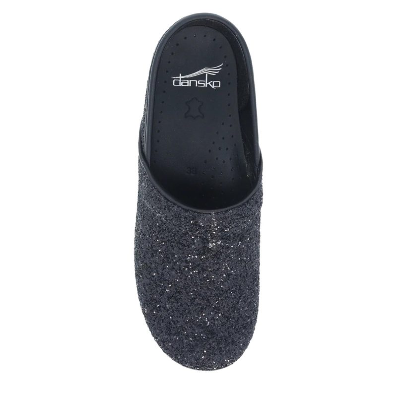 306 100202 Womens Dansko Professional Clog Black Glitter 5