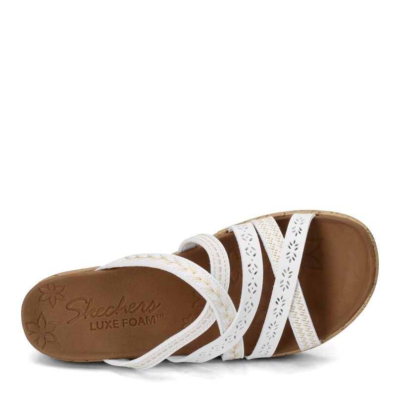 31714 Wht Womens Skechers Cali Beverlee Tiger Posse Sandal White 5