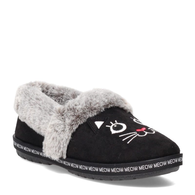 33355 Blk Womens Skechers Bobs Too Cozy Meow Pajamas Slipper Black