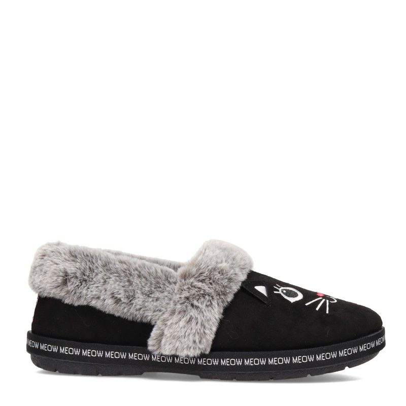 33355 Blk Womens Skechers Bobs Too Cozy Meow Pajamas Slipper Black 1