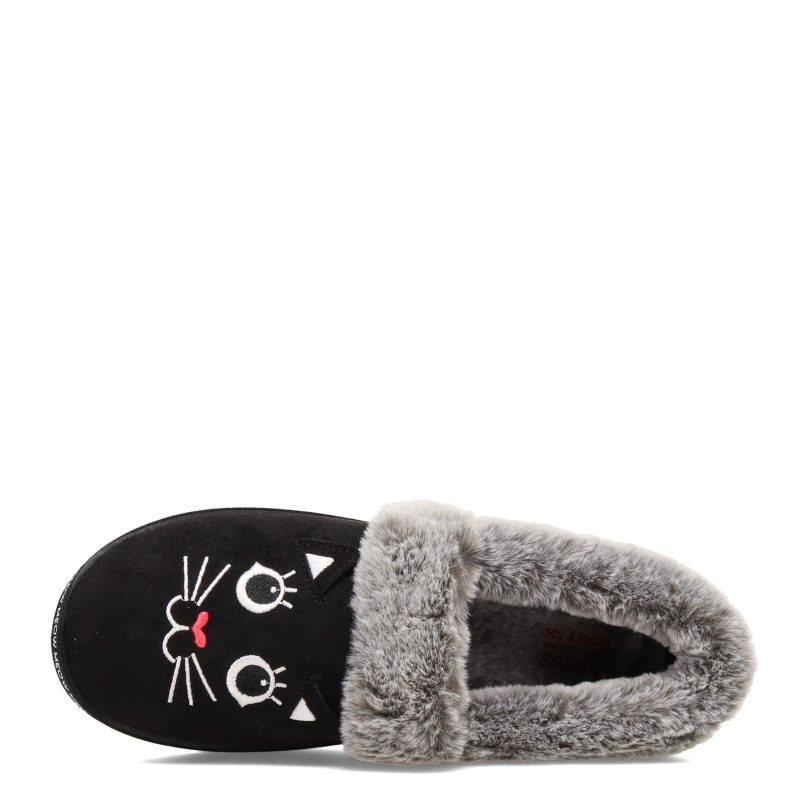 33355 Blk Womens Skechers Bobs Too Cozy Meow Pajamas Slipper Black 5