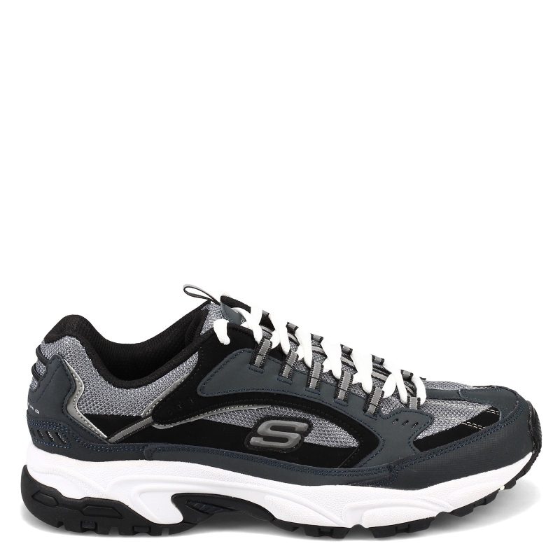 51286 Ew Nvbk Mens Skechers Stamina Cutback Sneaker Wide Width Navy Black 1