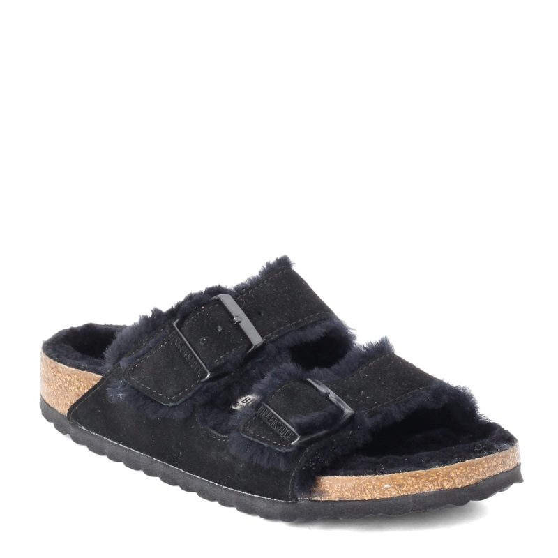 752663 N Womens Birkenstock Arizona Shearling Lined Sandal Narrow Width Black