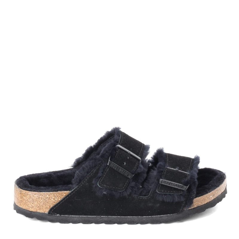 752663 N Womens Birkenstock Arizona Shearling Lined Sandal Narrow Width Black 1